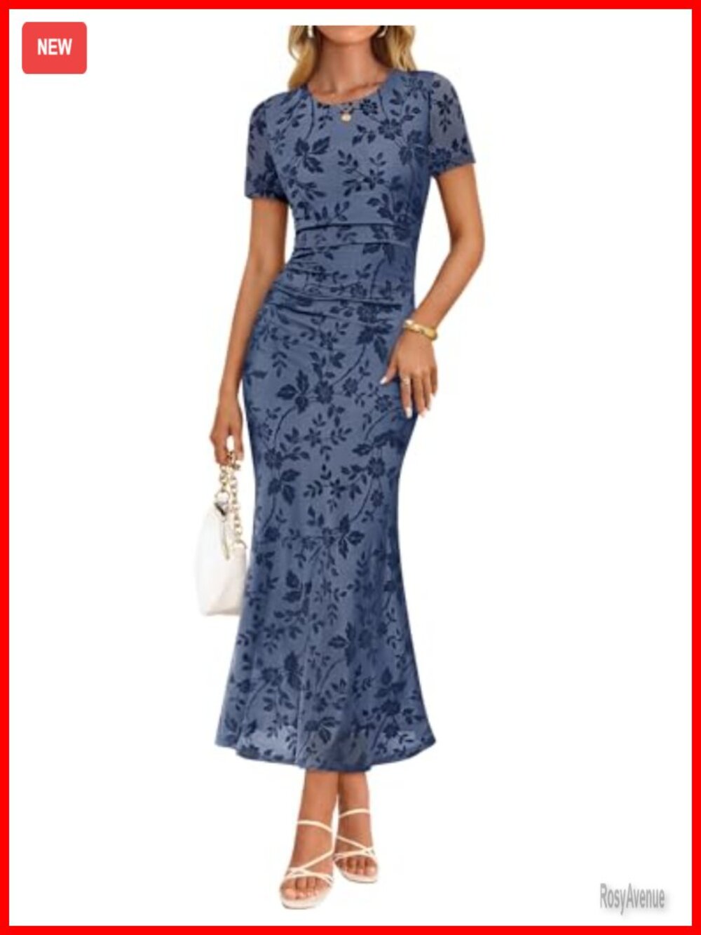 Floral Mesh Bodycon Maxi Dress Short Sleeve Crew Neck Summer Formal